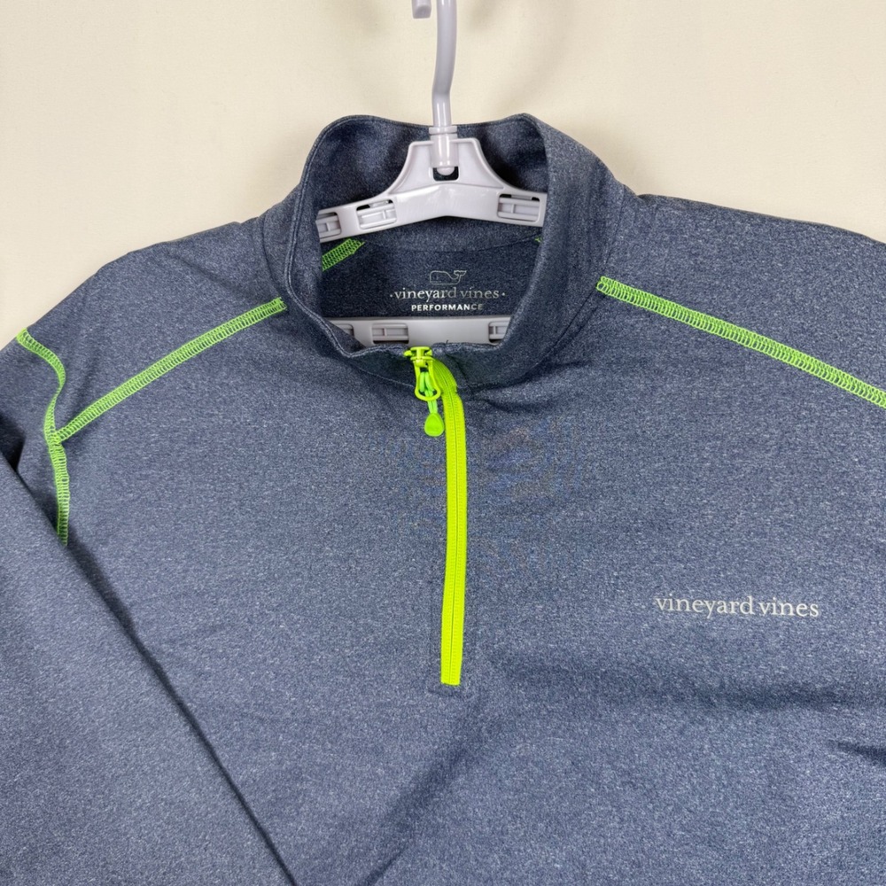 Vineyard Vines Performance Mens XL 1/4 Zip Pullover Heather Blue Neon Green